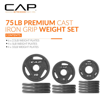 CAP Barbell 75 LB Elite Olympic 2-Inch Cast Iron Weight Plate Set