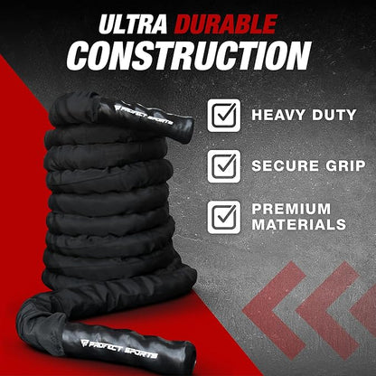Battle Ropes 50 ft Heavy Duty Battle Rope with Protective Sleeve Black, Plastic, ABS Grip, Adult Strength Training, Cardio, CrossFit