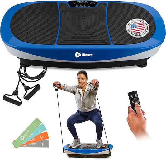 Lifepro Rumblex Max 4D Black Vibration Plate Exercise Machine with Loop Resistance Bands for Home Fitness Shaping Training Recovery Tone & Strength