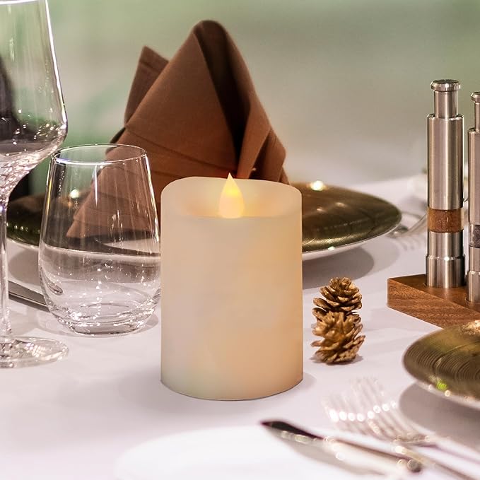 3x4 Flickering Flameless Candles Set of 1,4 inch Real Wax LED 600 Hours Battery Candles with Timer Remote,Control for Wedding Party Indoor,Ivory