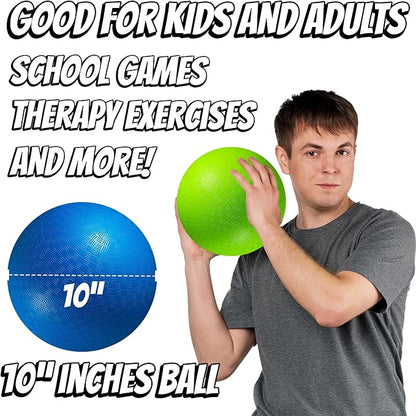 10 Inch Kickball Playground Balls - (Pack of 6) Inflatable Rubber Indoor Outdoor Bouncy Balls for Adults & Kids - Dodgeballs, Kickballs, Four Square and Handballs for School, Gym, with Hand Pump