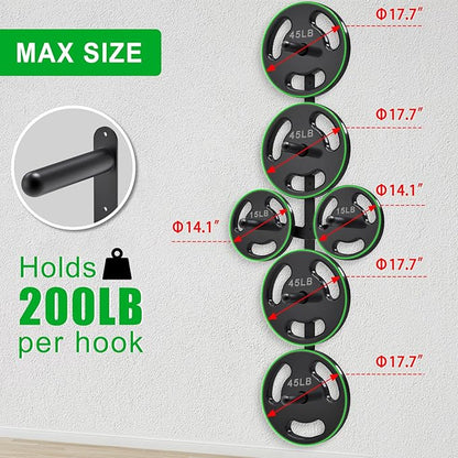 "Kipika Weight Plate Storage Rack - Wall Mounted Weight Plate Holder with Durable Steel Construction Organizer for Olympic Plates, 1000lb Capacity, Space-Saving for Home Gym"