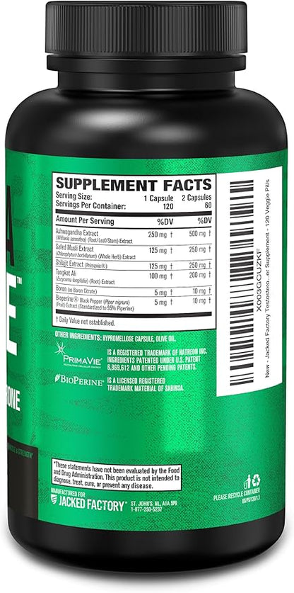 Jacked Factory Testosterone Booster for Men PRIMASURGE - w/Tongkat Ali, PrimaVie, Ashwagandha - Boost Vitality, Muscle Growth & Energy | Natural Test Booster Supplement - 120 Veggie Pills