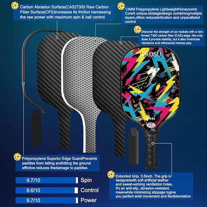 Carbon Fiber Pickleball Paddles Set of 4 or 2 Rackets,USAPA Approved Carbon Fiber Surface Pickle Ball Equipment Sets PP Honeycomb Core Pickleball Rackets & Accessories for Men,Women,Kids,Adults