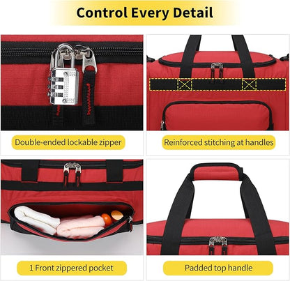 22 inch Gym Bag for Men - 55L Large Travel Duffle Bag Sports Equipment Bag with Multiple Zippered Pockets,Outdoor Workout Duffle Bag for Overnight Weekend - Red