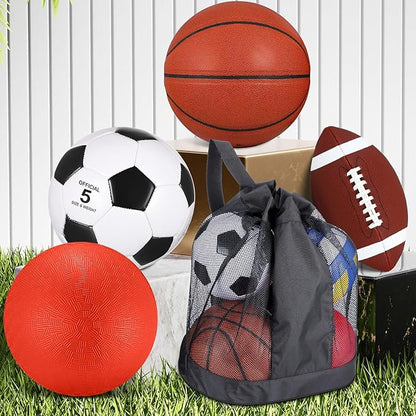Lenwen 4 Pcs Sports Balls Set, Include Official Size Basketball Soccer Football Playground Ball Pump Equipment Bag for Teen Adult Gift Operation Christmas Ball Gifts
