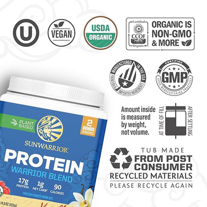 Organic Plant Based Protein Powder | Vegan Organic Protein Powder Vanilla Flavored with BCAA Amino Acids & Hemp Seed Pea Blend | Non-GMO Soy Dairy Filler & Gluten Free (Vanilla, 17 Servings)