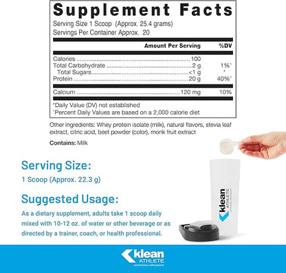 Klean Athlete Klean Isolate | Whey Protein Isolate to Enhance Daily Protein and Amino Acid Intake for Muscle Integrity* | NSF Certified for Sport | 18 Ounces | Natural Strawberry Flavor