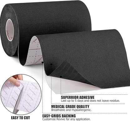 4 Rolls Uncut Kinesiology Tape, 4in x 5.5yd Extra Wide Waterproof Athletic Tape for Muscle Support, Original Cotton Elastic Premium Knee Tape for Pain Relief Shoulder, Ankle, Joints, Wrist