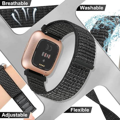 Tiptops 3 Pack Bands Compatible with Fitbit Versa 2/Fitbit Versa/Versa Lite/Versa SE for Women Men, Soft Nylon Sports Loop Replacement Wristband for Fitbit Versa 2 Straps