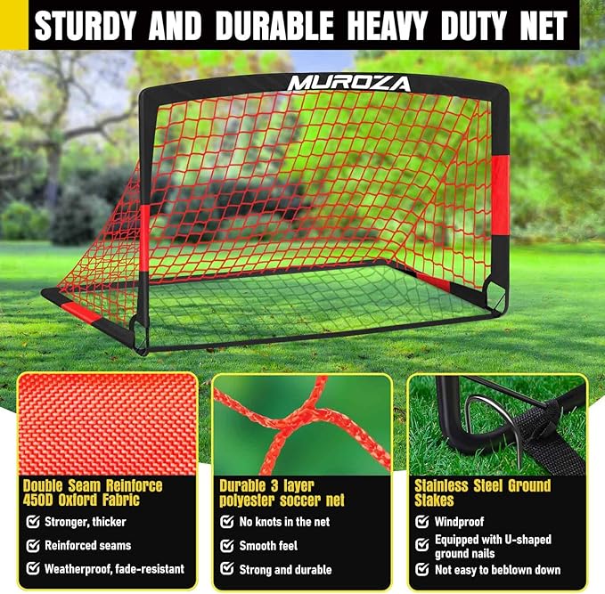 Soccer Goal, Kids Soccer Goals for Backyard Set, 2 Pack of Portable Pop Up Soccer Net with Soccer Ball, Cones, Complete Training Equipment for Youth, Toddler Outdoor Sports Games