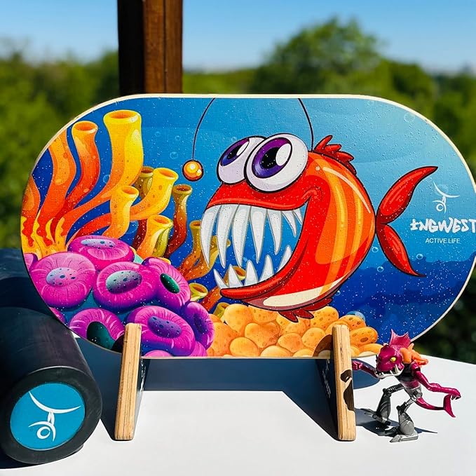 Kids Balance Board with Roller ??Wooden Trainer for Children ??Fun Indoor Core Strength Game ??Improves Balance & Coordination ??Multiple Designs