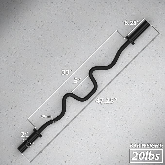 Synergee Commercial Super EZ Curl Olympic Bar Chrome, Black Phosphate and Red with Powder Coated Brass Bushings Excellent for Bicep Curls and Triceps Extensions