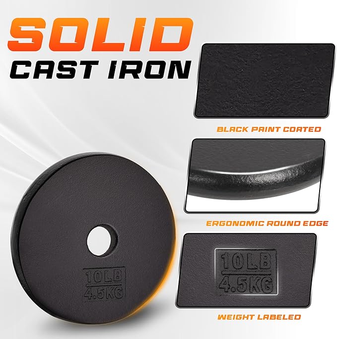 Yes4All Standard 1" Cast Iron Weight Plate - Ideal for Strength Training - Multiple Weight: 5LB to 25LB (Single & Set of 4)