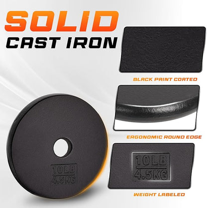 Yes4All Standard 1" Cast Iron Weight Plate - Ideal for Strength Training - Multiple Weight: 5LB to 25LB (Single & Set of 4)