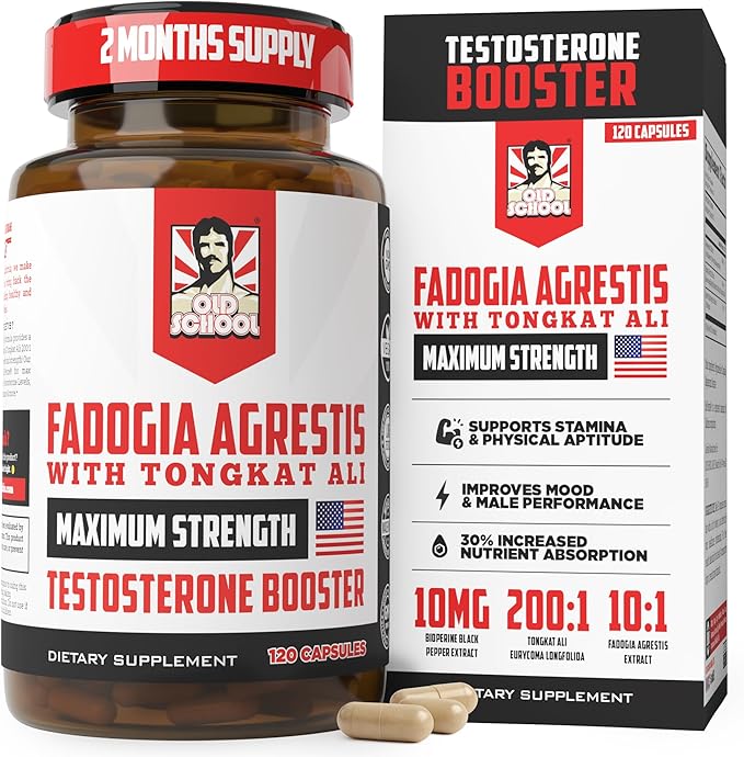 Old School Labs Testosterone Supplement for Men ??Fadogia Agrestis 1500mg Max Potency + Tongkat Ali & BioPerine® ??Muscle Growth, Recovery, Drive & Stamina ??120 Caps, 40 Servings