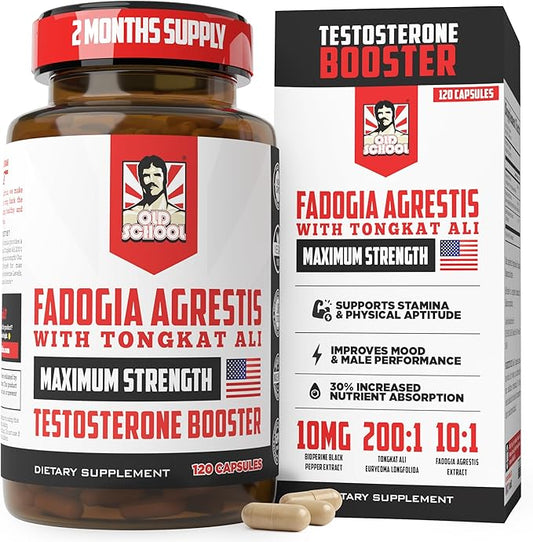 Old School Labs Testosterone Supplement for Men ??Fadogia Agrestis 1500mg Max Potency + Tongkat Ali & BioPerine® ??Muscle Growth, Recovery, Drive & Stamina ??120 Caps, 40 Servings