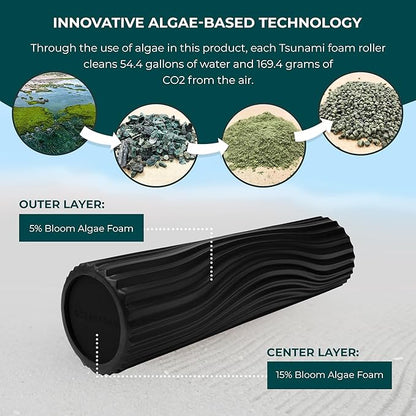 Oceanfoam Tsunami Roller (Black) - Soft, Textured Foam Roller for Physical Therapy, Back Pain, Excercise & Stretching - Wave Textured - Yoga, Athletics, & Wellness - Extra-Large, 26" x 5.9"