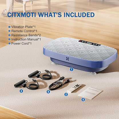 Vibration Plate Exercise Machine, Vibration Plate for Lymphatic Drainage & Body Toning, Whole Body Vibration Plate Platform with Bluetooth, Ultra-Quiet Home Gym Equipment, Resistance Bands