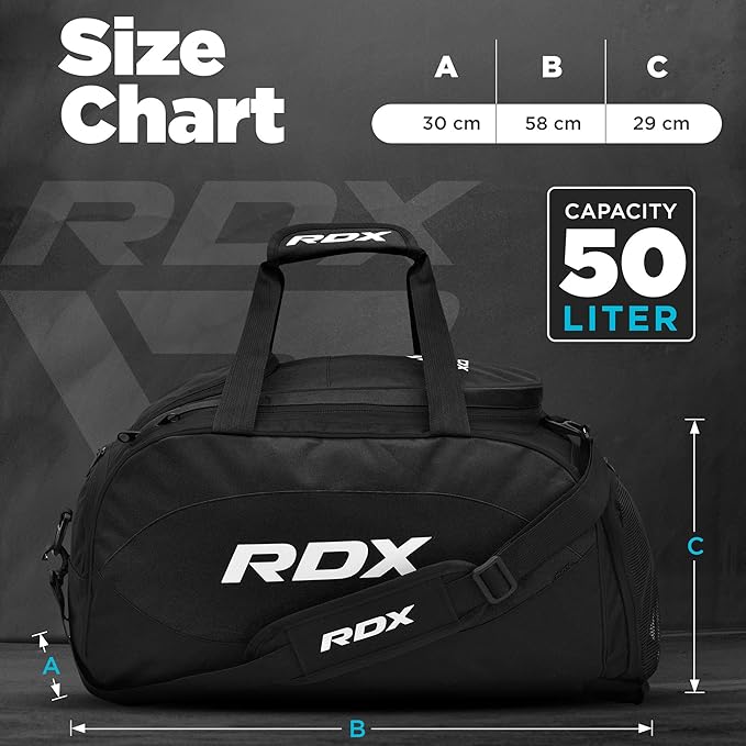 RDX 50L Gym Bag with Ventilated Shoes Compartment, All In One Backpack Duffle Holdall, Fitness Sports MMA Boxing Yoga Swim Gear Sportswear Bag, Weekend Overnight Travel Hiking Rucksack for Men Women