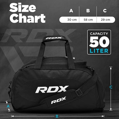 RDX 50L Gym Bag with Ventilated Shoes Compartment, All In One Backpack Duffle Holdall, Fitness Sports MMA Boxing Yoga Swim Gear Sportswear Bag, Weekend Overnight Travel Hiking Rucksack for Men Women