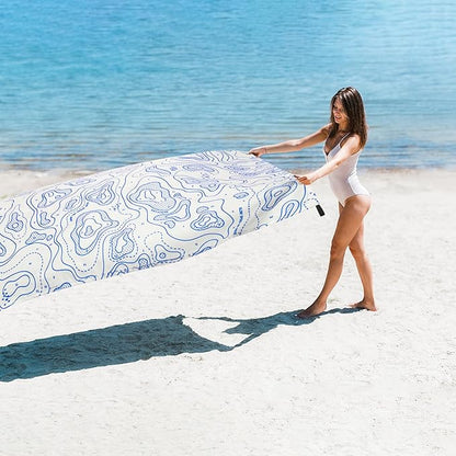 110''×118'' Oversized Beach Blanket for 4-8 Adults, White Waterproof Sandproof Picnic Blanket, Lightweight Foldable Sand Free Outdoor Mat w/ 4 Stakes & Portable Carry Bag for Travel, Camping, Hiking
