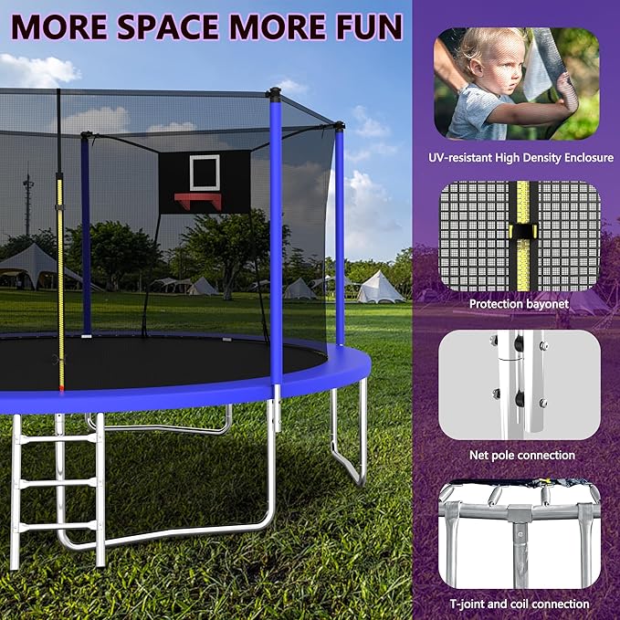 1320 LBS 14FT Outdoor Trampoline, Trampolines with Basketball Hoop & Safety Enclosure Net -ASTM Approved, Backyard Trampoline, Recreational Heavy-Duty Trampoline for Adult