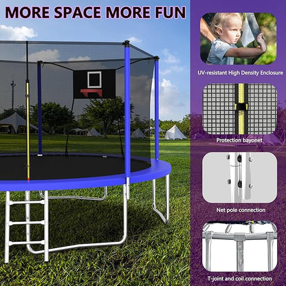 1320 LBS 14FT Outdoor Trampoline, Trampolines with Basketball Hoop & Safety Enclosure Net -ASTM Approved, Backyard Trampoline, Recreational Heavy-Duty Trampoline for Adult