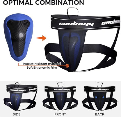 COOLOMG MMA Jock Straps with Cup for Men Adult 4-Straps Athletic Supporters with Groin Cup for BJJ Boxing Muay Thai Wrestling