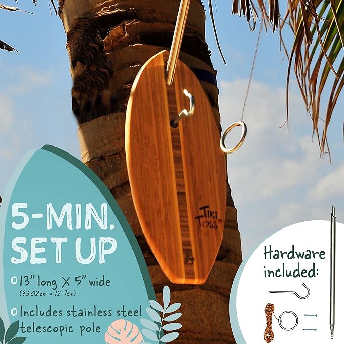 Tiki Toss Ring Toss Game for Adults & Kids - Hook and Ring Games with String and Hooks for Indoor/Outdoor Use, Man Cave Decor & Stuff, Gifts for Men - Standard or Deluxe 12.3" / Tiny 5"