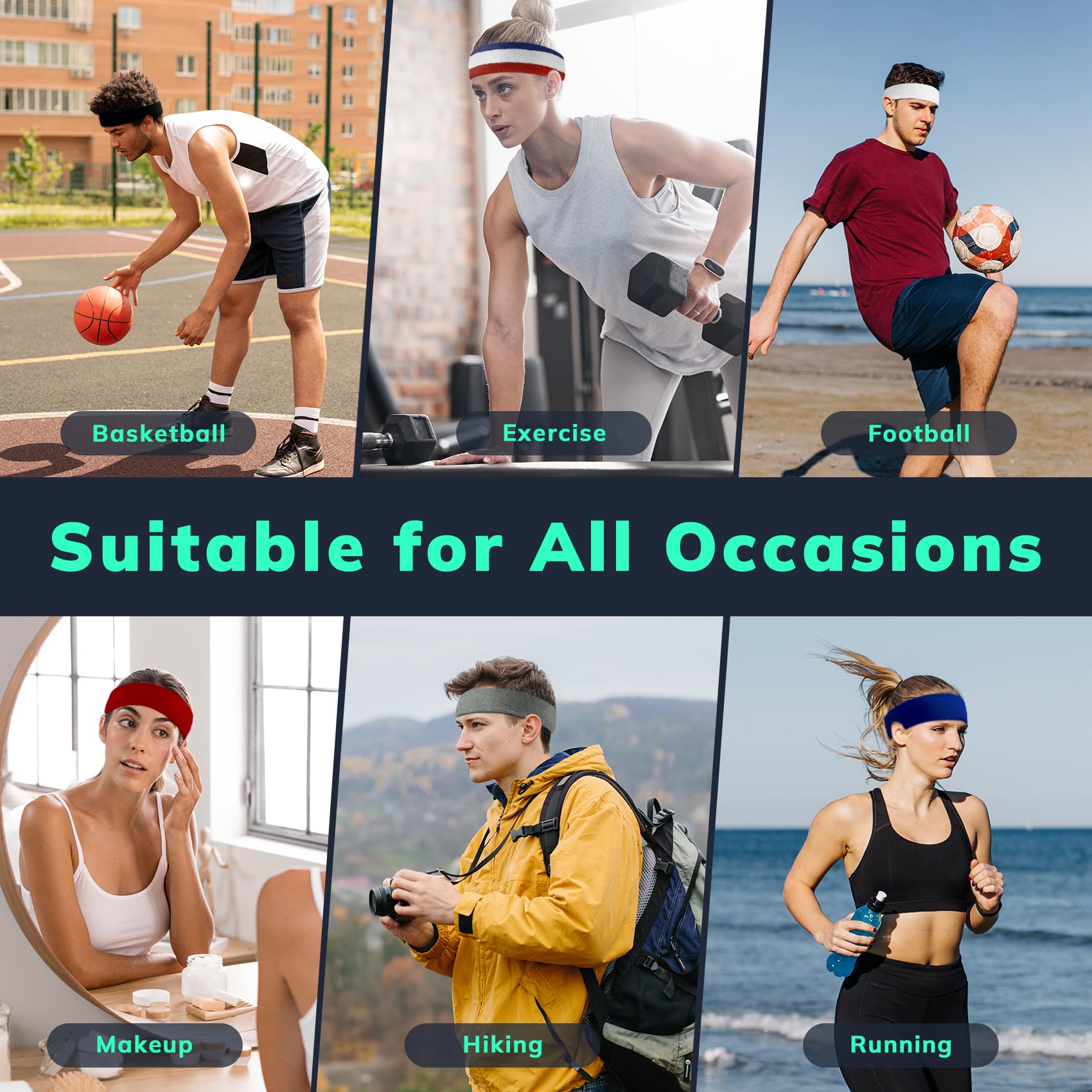 Sweatbands Sports Headband for Men & Women - Terry Cloth Moisture-Wicking Sports Towel Headband for