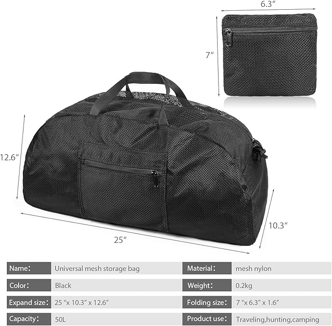 Tactical Mesh Luggage bag,50L Foldable duffel Pack,Large Capacity Range Bag For Hunting Shooting Travel Climbing Sports Gym (BK)