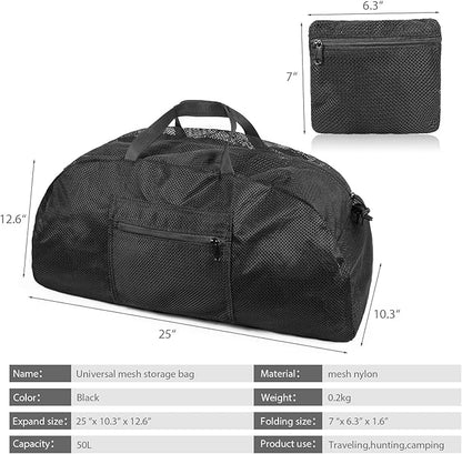 Tactical Mesh Luggage bag,50L Foldable duffel Pack,Large Capacity Range Bag For Hunting Shooting Travel Climbing Sports Gym (BK)