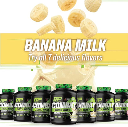 MusclePharm Combat 100% Whey Protein Powder, Banana Milk Flavor, Fast Recovery & Muscle Gain with Whey Protein Isolate, High Protein Powder for Women & Men, Gluten Free, 5 lb, 70 Servings