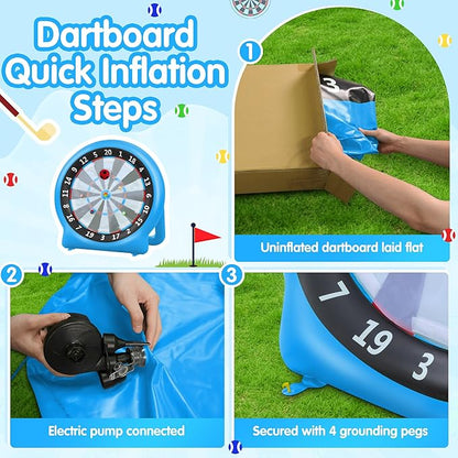6FT Inflatable Dartboard, Giant Kick Darts Soccer Darts Golf & Throw Dart with Air Pump, Giant Outdoor Games, Blow up Soccer Dart for Yard Party Large Dartboard for Kids & Adults 20+Games