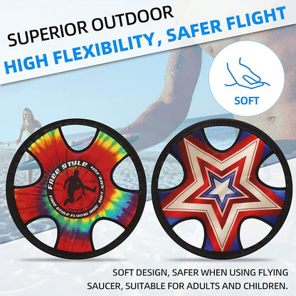 Outdoor Two Soft Frisbee Throwing Disc, Flying Disc, Flying Saucer for Man and Woman in Yard, Beach, Lawn, Camping, Pool (Neon Lamp + Shield)