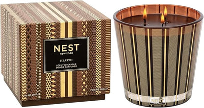 NEST New York Scented 3-Wick Candle, Hearth - 21.2 oz - Up to 100-Hour Burn Time - Reusable Glass Vessel