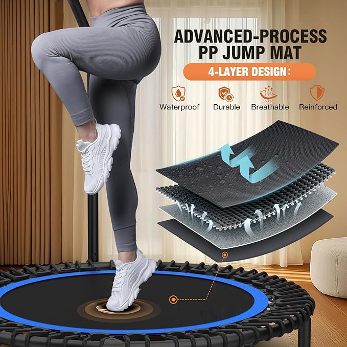 ANCHEER 40" Foldable Mini Trampoline,Max Load 450lbs/550lbs Indoor Trampoline,with 4 Level Adjustable Foam Handle and Resistance Bands,Adult Exercise Trampoline for Home, Garden, and Gym