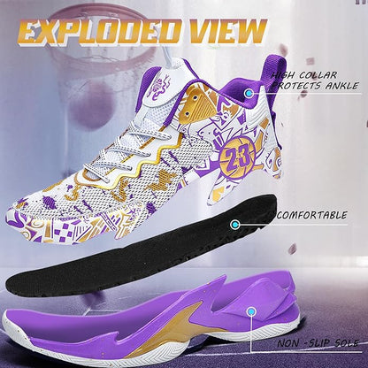 Men's Basketball Shoes Breathable Anti Slip Fashionable Graffiti Training Shoes Outdoor Shoes