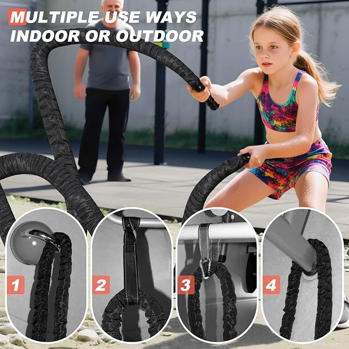 Battle Rope 1/1.26/1.5/2 Inch Diameter,Pink 30FT/40FT/50FT Exercise Workout Ropes for Home Gym Heavy Weighted Training Rope for Working Out