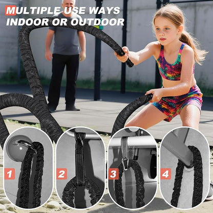 Battle Rope 1/1.26/1.5/2 Inch Diameter,Pink 30FT/40FT/50FT Exercise Workout Ropes for Home Gym Heavy Weighted Training Rope for Working Out