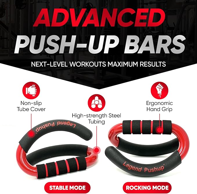 Legend Pushup ??Advanced Push-Up Bars to Eliminate Wrist Pain, Generate More Muscle Growth, Deliver Faster Results, and Prevent Plateaus ??Rocking Handle Design for Natural Movement and Effective Workouts