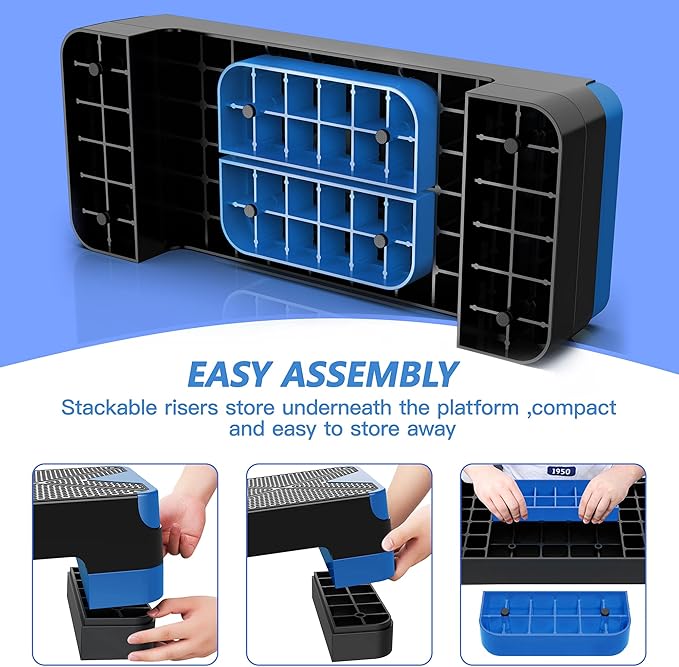 Aerobic Exercise Step, Adjustable Aerobic Stepper for Exercise, Workout Step Platform for Step Up, 26.5" Step Deck with 4??6??8??Adjustable Height Risers, Women Home Gym Cardio Fitness