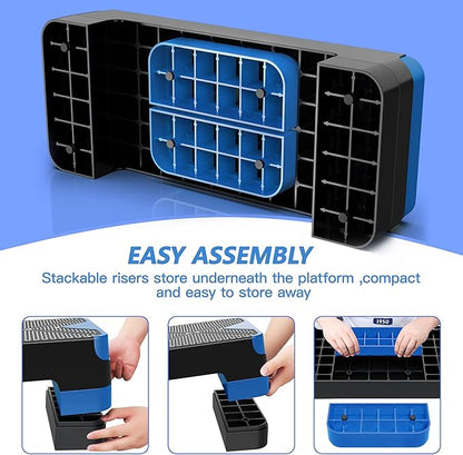 Aerobic Exercise Step, Adjustable Aerobic Stepper for Exercise, Workout Step Platform for Step Up, 26.5" Step Deck with 4??6??8??Adjustable Height Risers, Women Home Gym Cardio Fitness