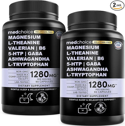 12-in-1 Sleep Support Capsules - Melatonin-Free, Non-Habit Forming Sleep Supplement with a Balanced Blend of Magnesium, Ashwagandha, L-Tryptophan, Valerian Root, GABA, 5-HTP (90 Capsules, Pack of 2)