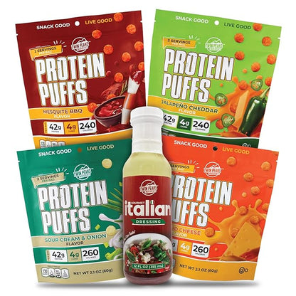 Twin Peaks Protein Puffs & Italian Dressing Starter Pack – Low Carb, Keto-Friendly, High Protein, Gluten-Free Snack