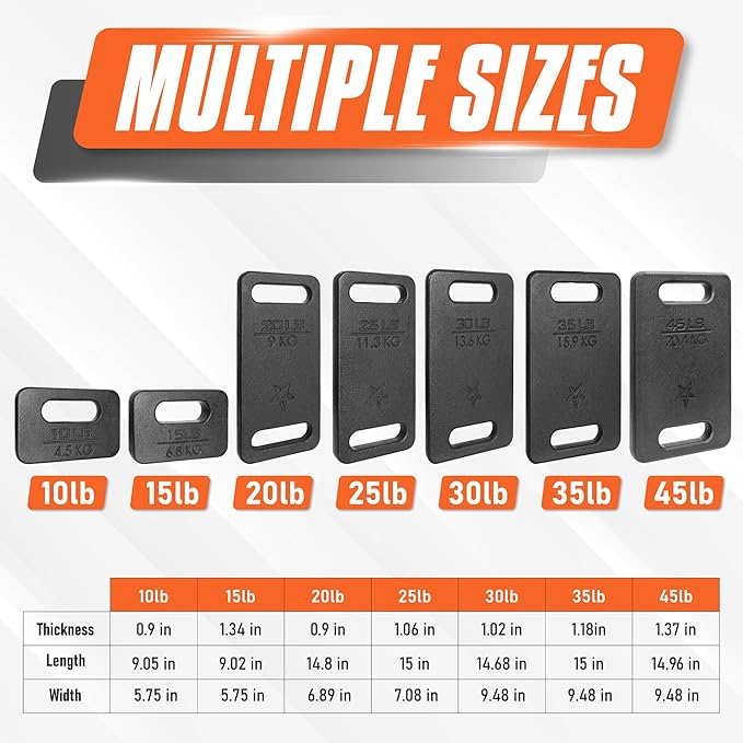 Yes4All Ruck Weight Plate, Cast Iron Rucking Plates with Wide Grip for Swings, Squat, Strength, Weighted Vest Training - Multiple Rucking Weights: 10LB to 45LB