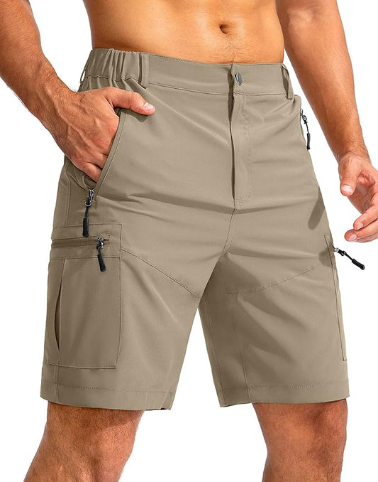 Pudolla Men's Hiking Cargo Shorts 9" Lightweight Outdoor Work Shorts for Men Travel Golf Camping