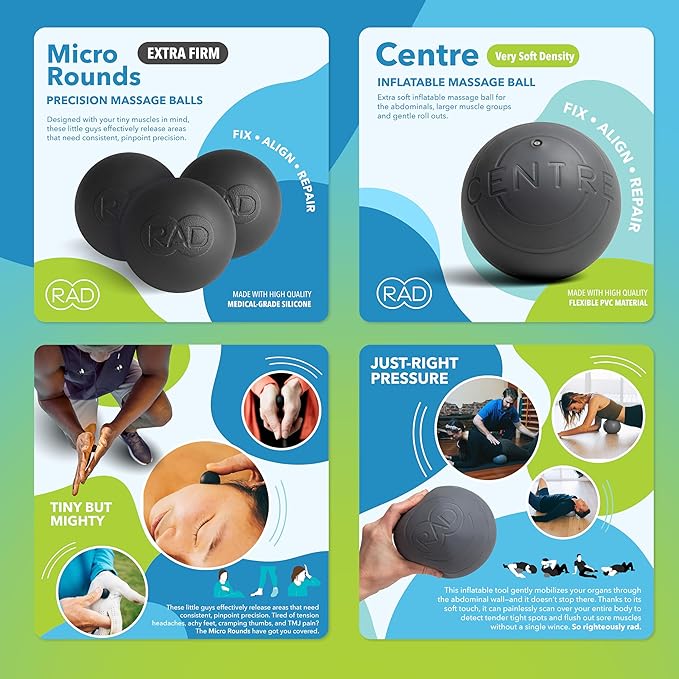 RAD Yoga Bundle for Myofascial Release, Muscle Recovery, & Relaxation ??Includes Multi-Use Yoga Block, Neuro Ball Foot Roller, Peanut & Massage Balls in Multiple Sizes & Densities