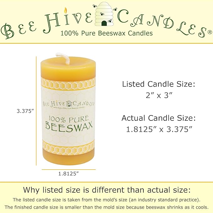 100% Pure Beeswax Pillar Candle (2" x 3" (3-Pack)) | Natural Beeswax Candles | Soy, Paraffin & Fragrance Free | Handmade in The USA